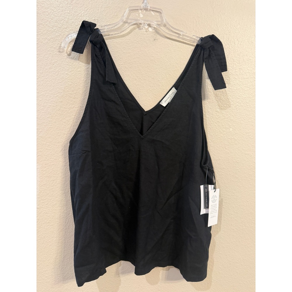 Treasure & Bond Womens XL Black Linen Blend Tie Shoulder V-Neck Tank Top NEW